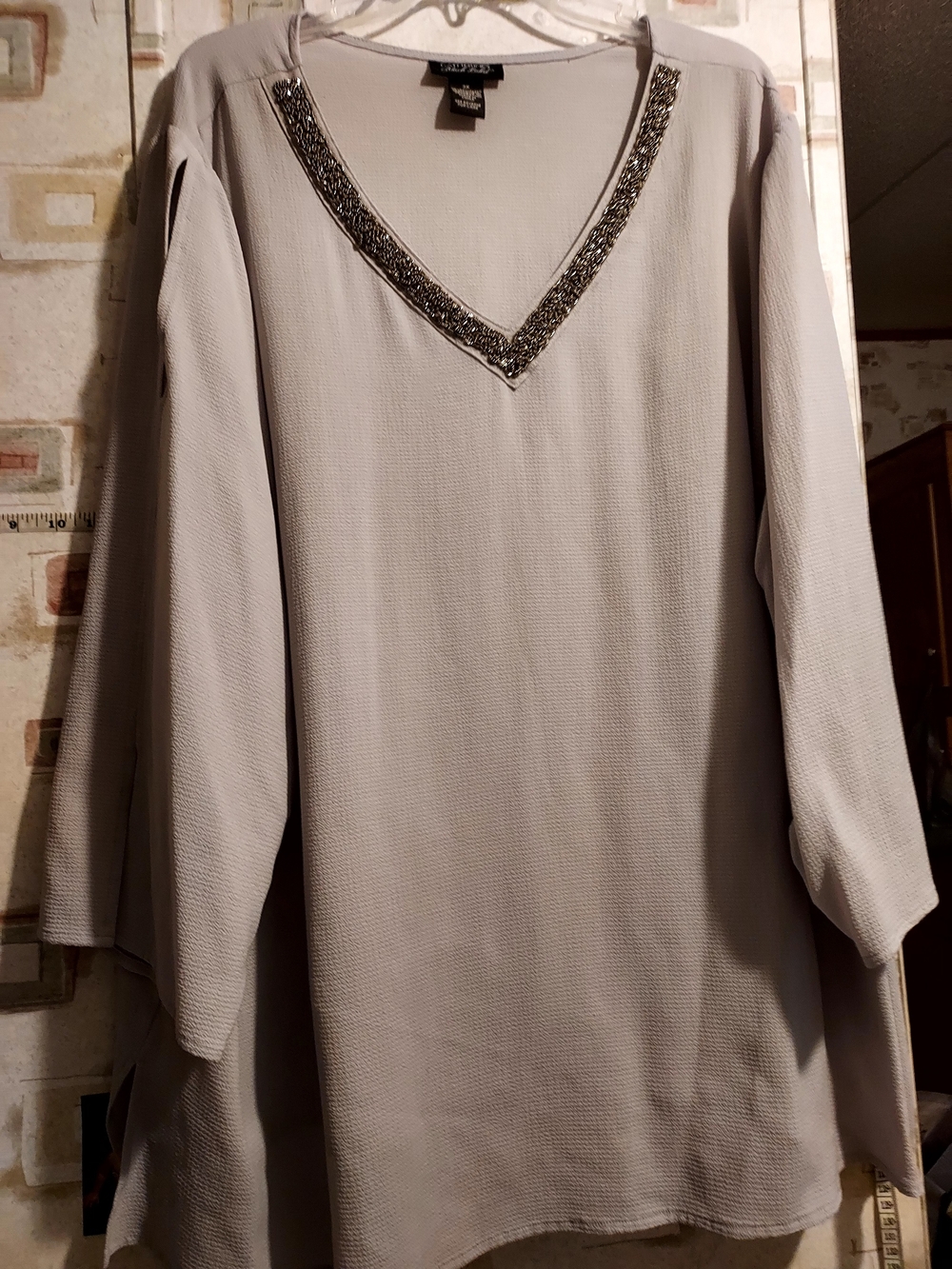 Catherines Light Gray Beaded V-Neck Tunic